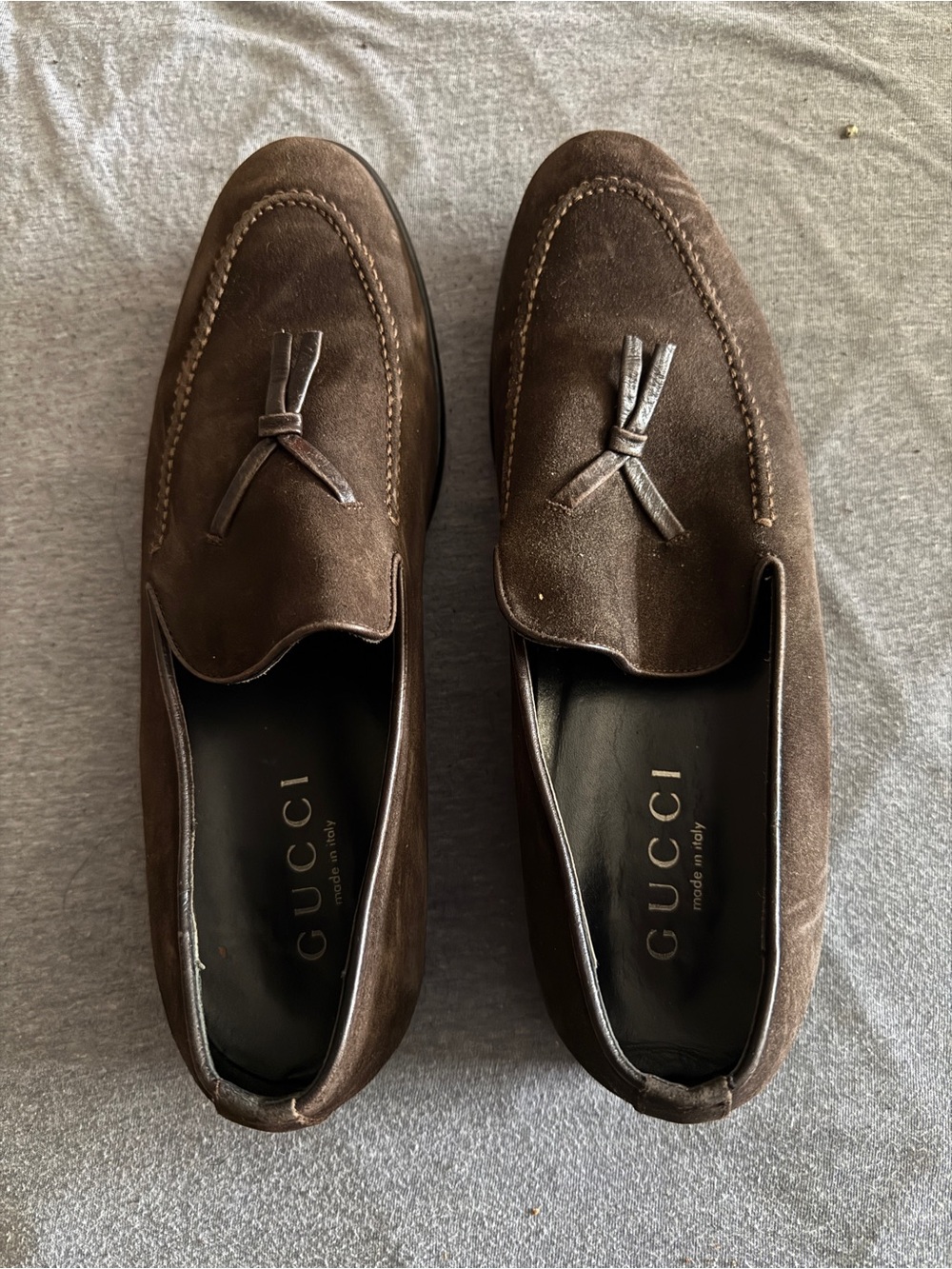 Gucci Brown Suede Tassel Slip-On Loafers